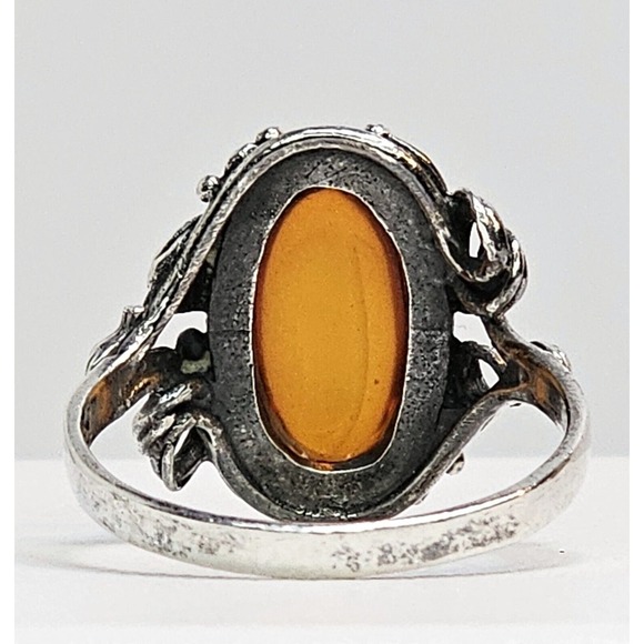 Vintage Sterling Silver Amber Ring SZ 7 - Picture 6 of 8